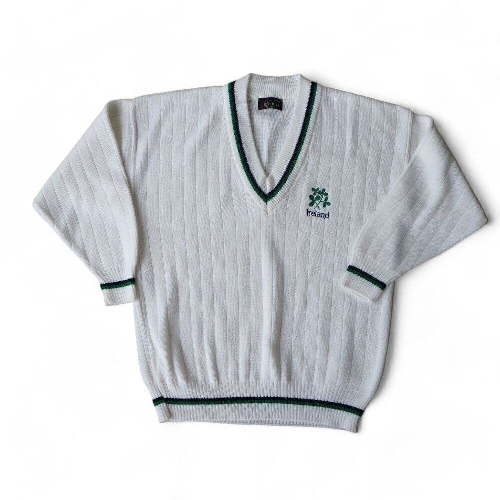 Kenny "Ireland- St. Patrick's Day" Celtic Clover Pullover Sweater White Men's XX